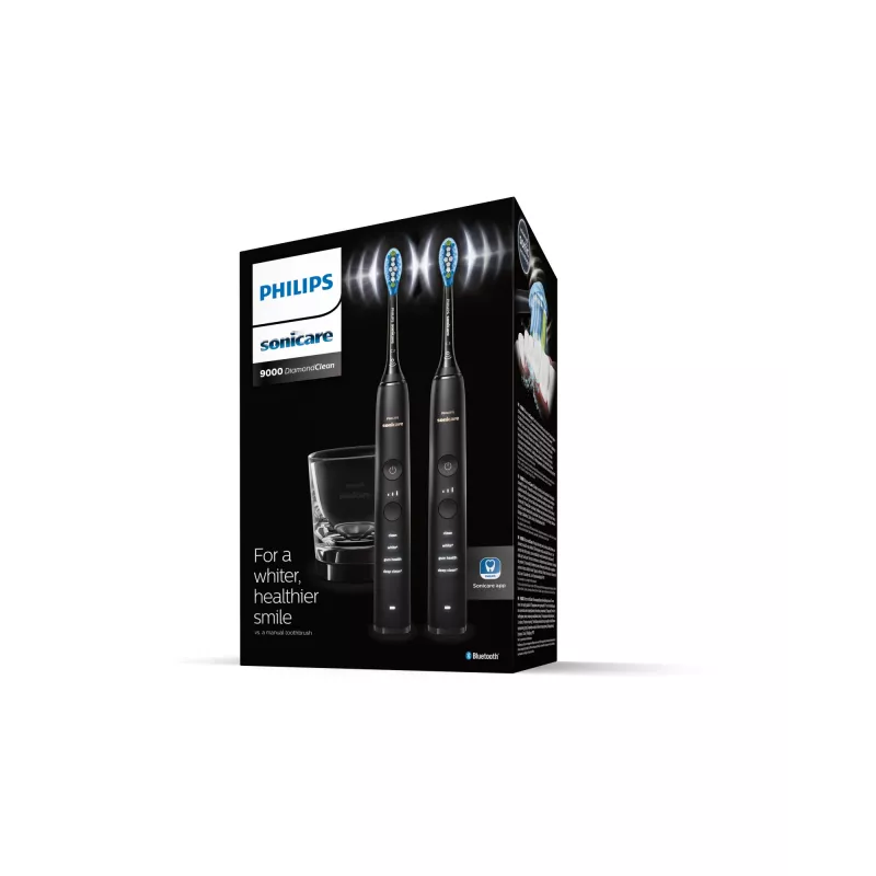 Philips Sonicare DiamondClean 9000 HX9914/54 set de cepillos de dientes eléctricos sónicos, 2 mangos, 2 cabezales, 4 modos, negro
