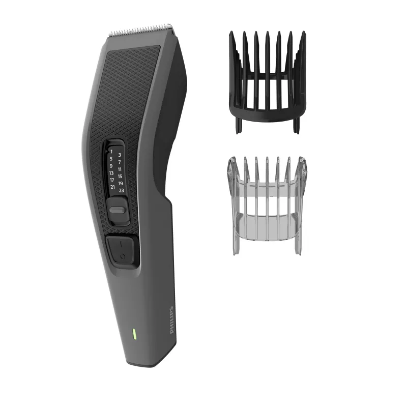 Philips Hairclipper Series 3000 HC3525/15 cortapelos, cuchillas metálicas autoafilables, 0,5-23 mm, 13 ajustes de longitud, cuchilla de 41 mm, red/batería, 45 min, negro/gris