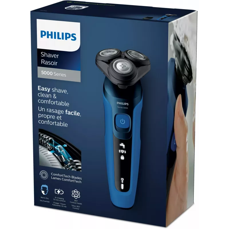 Afeitadora eléctrica Philips serie 5000 S5466/17 — sistema rotatorio de 3 cabezales, batería de iones de litio, 50 min. de autonomía, lavable, afeitado en húmedo y en seco