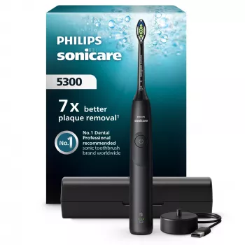 Cepillo de dientes sónico Philips Series 5300 HX7101/02 — sónico, 62.000 movimientos/min., 3 velocidades, temporizador de 2 min., negro