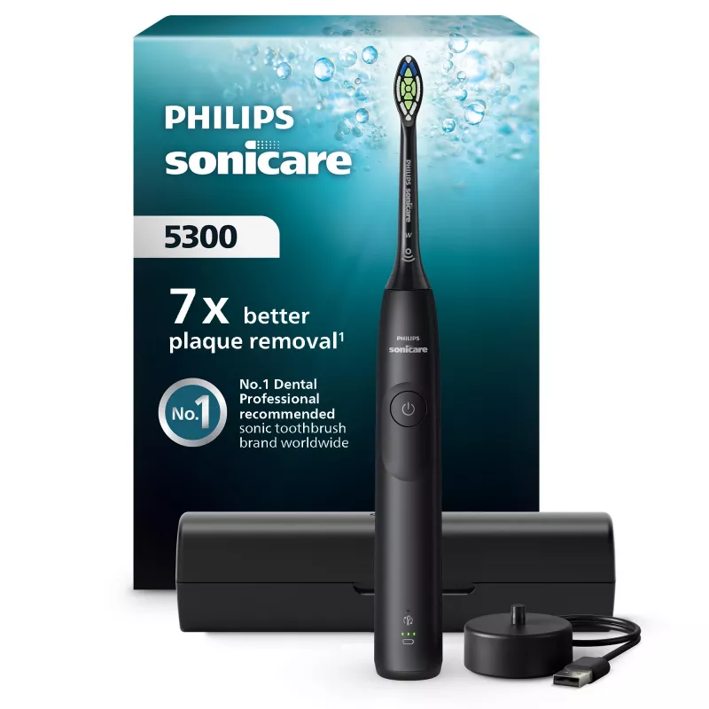 Cepillo de dientes sónico Philips Series 5300 HX7101/02 — sónico, 62.000 movimientos/min., 3 velocidades, temporizador de 2 min., negro