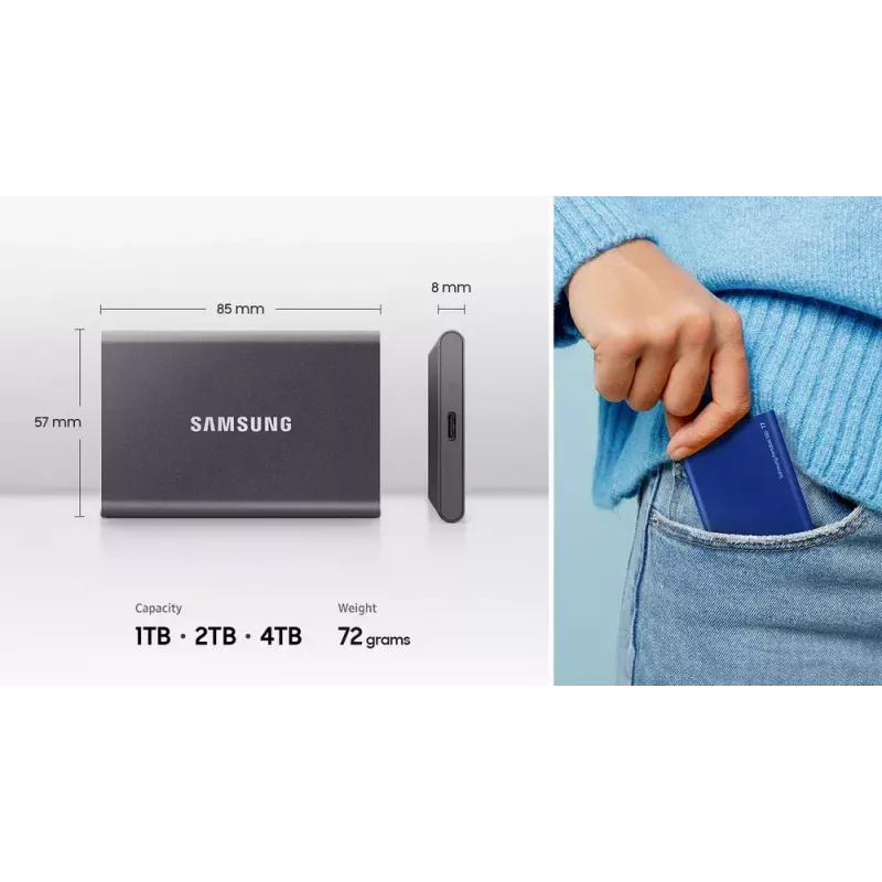 SSD portátil Samsung T7 2 TB USB Type-C 3.2 Gen 2 (3.1 Gen 2) gris