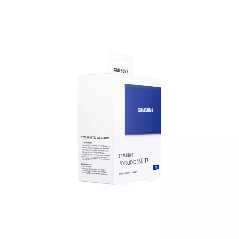 SSD externo Samsung T7 Portable 1 TB, USB-C 3.2 Gen 2, NVMe, cifrado por hardware AES-256, azul