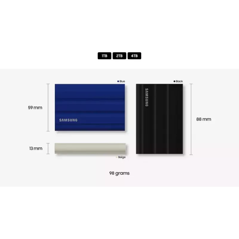 SSD externo Samsung MU-PE1T0K 1 TB NVMe portátil USB Type-C 3.2 Gen 2, beige, carcasa de goma, resistente al agua