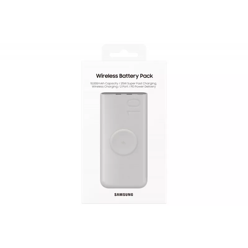 Batería externa Samsung EB-U2510XUEGEU 10000 mAh, PD 3.0 25W, entrada y salida USB-C, carga inalámbrica, salida para 3 dispositivos, beige