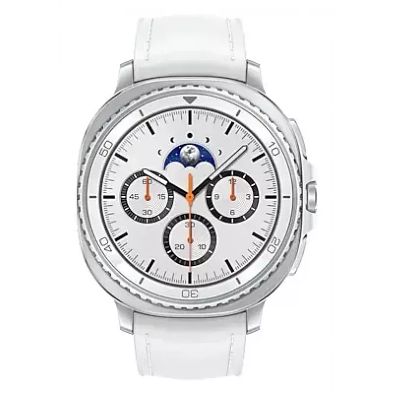 Smartwatch Samsung Galaxy Watch 8 Classic 46 mm — 1,3 inch AMOLED, 438×438, 64 GB, Wi-Fi, GPS, caja plateada, correa blanca