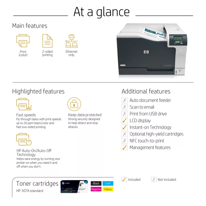 HP Color LaserJet Professional CP5225dn Impresora, Láser, Color, 600 x 600 DPI, A3, 20 páginas/min, Impresión a doble cara