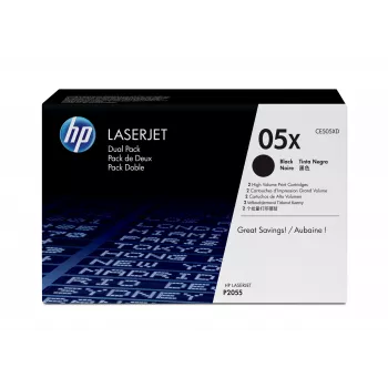 Tóner original HP 05X LaserJet negro, pack de 2 de alto rendimiento