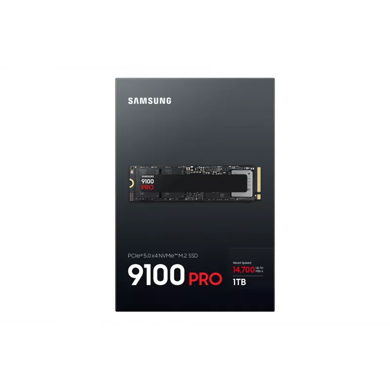 SSD M.2 NVMe Samsung 9100 PRO 1 TB, PCIe 5.0, 2280, lectura 14700 MB/s, escritura 13300 MB/s