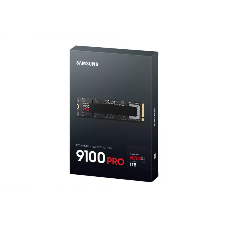 SSD M.2 NVMe Samsung 9100 PRO 1 TB, PCIe 5.0, 2280, lectura 14700 MB/s, escritura 13300 MB/s