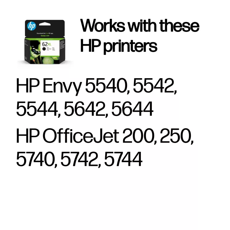Cartucho de tinta original HP 62XL de alto rendimiento, negro, 1 ud., 600 páginas
