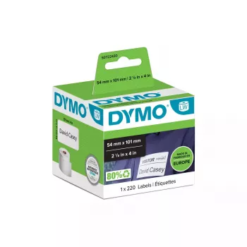 Etiquetas de envío masivo/placas de identificación DYMO Authentic LabelWriter | 54 mm x 101 mm | Autoadhesivas | Rollo con 220 etiquetas Easy-Peel | para impresoras de etiquetas LabelWriter | Fabricadas en Europa
