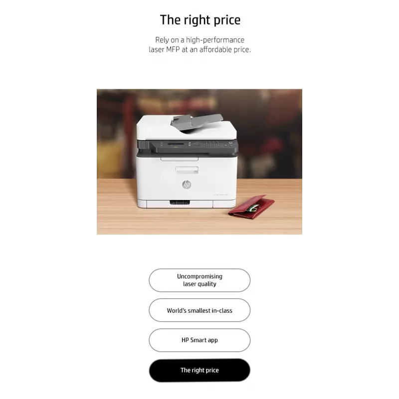 HP Color Laser MFP 179fnw, Láser, Impresión en color, 600 x 600 DPI, A4, Impresión directa, Negro, Blanco
