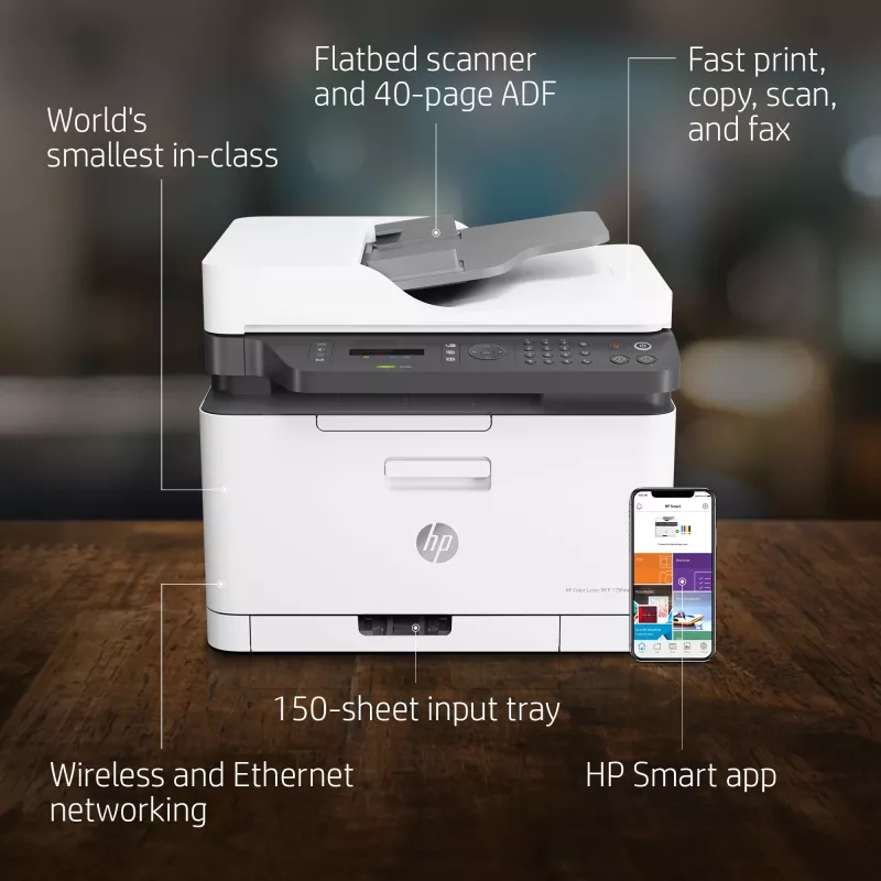 HP Color Laser MFP 179fnw, Láser, Impresión en color, 600 x 600 DPI, A4, Impresión directa, Negro, Blanco