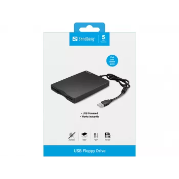 Sandberg unidad de disquete USB, unidad de disquete externa, USB 2.0, 360 rpm, 102 mm, 140 mm, 17 mm