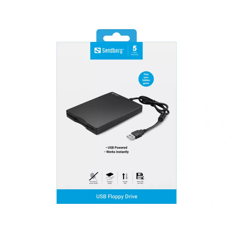Sandberg unidad de disquete USB, unidad de disquete externa, USB 2.0, 360 rpm, 102 mm, 140 mm, 17 mm