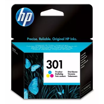HP 301 cartucho de tinta original, tricolor. Rendimiento en páginas en color: 150 páginas, tintas de impresión: cian, magenta, amarillo, cantidad por pack: 1 ud.