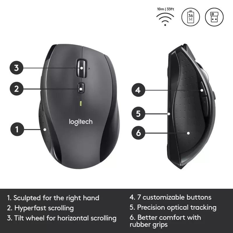 Ratón Logitech Marathon M705 RF inalámbrico