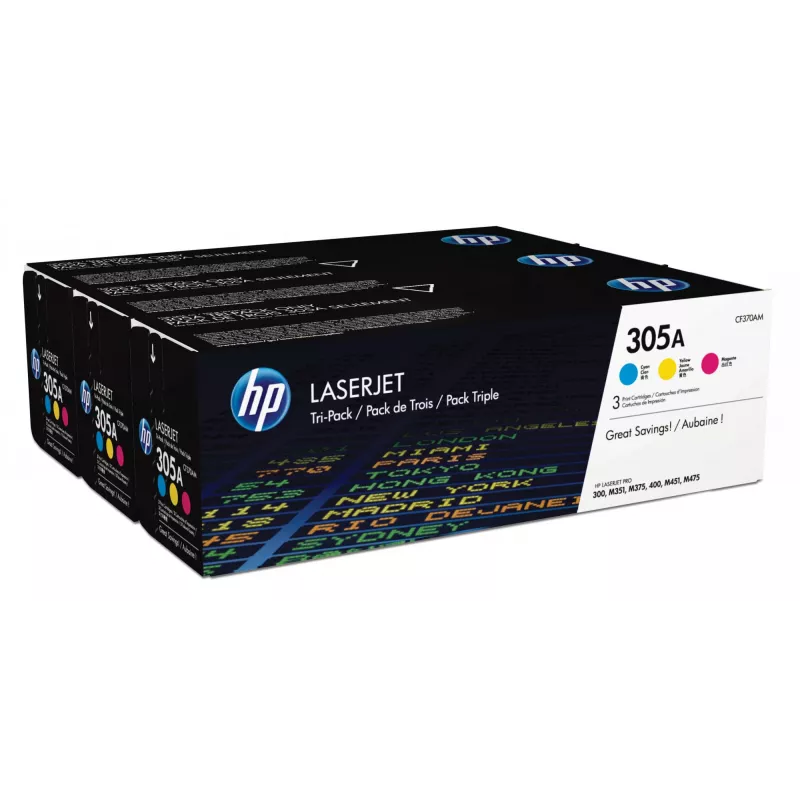 Tóner HP 305A pack de 3 cian/magenta/amarillo original para LaserJet