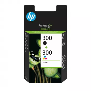 Tóner HP 300 pack de 2 negro/tricolor original, negro, cian, magenta, amarillo, tinta pigmentada, tinta colorante, 2 uds., 200 páginas, 165 páginas