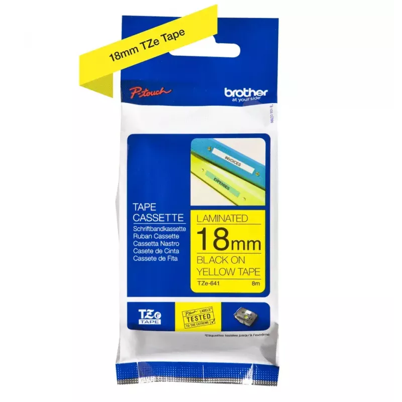 Cinta de rotulación Brother TZe641 18 mm negro sobre amarillo