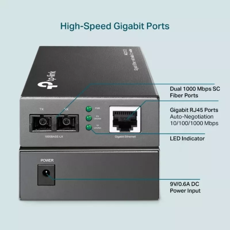 Convertidor de medios TP-Link MC210CS, Gigabit, 1000 Mbit/s, conector macho SC
