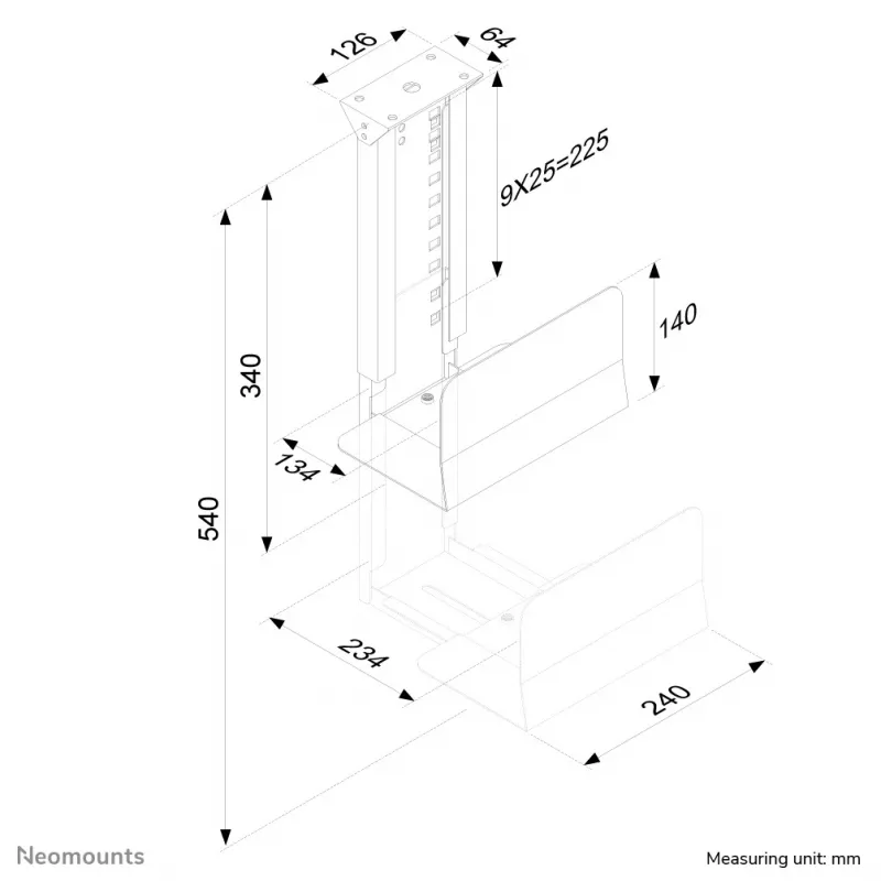 Neomounts CPU-D200BLACK soporte para CPU - máx. 30 kg - universal, soporte para CPU montable en escritorio, 30 kg, negro, acero, Taiwan, 230 mm