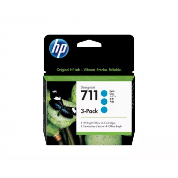 Cartuchos de tinta HP 711 pack de 3 29 ml cian DesignJet, serie de impresoras HP DesignJet T100, T120, T125, T130, T520, T525, T530, inyección térmica, cian, Singapur, Malasia, 114,8 mm, 45 mm