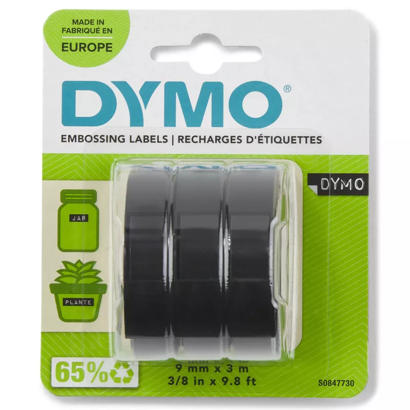 Cinta de rotular original DYMO | rollos de 9 mm x 3 m | letras blancas sobre negro | autoadhesiva | para rotuladoras | 3 uds.