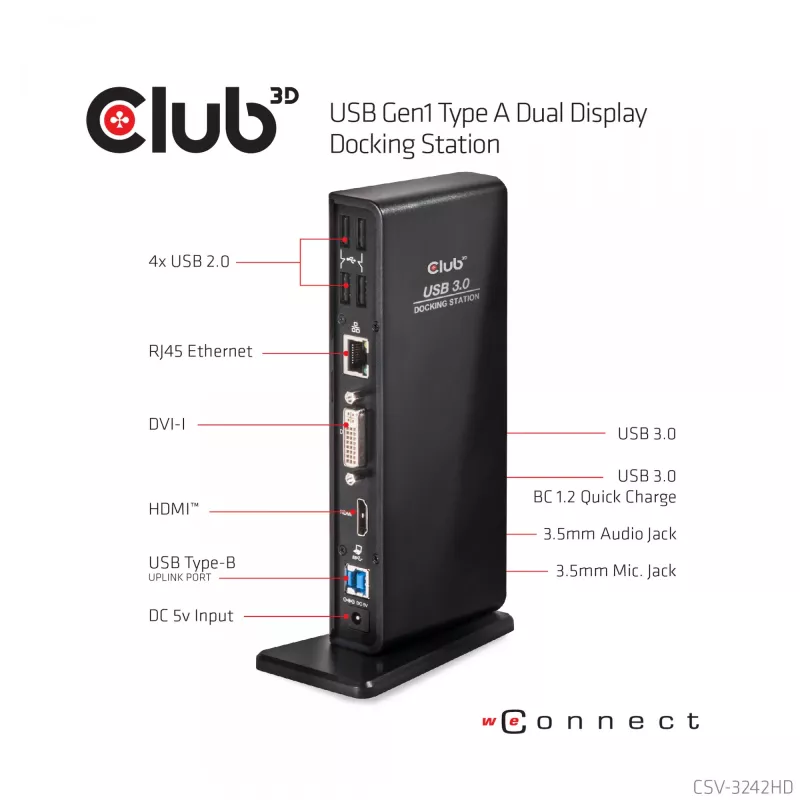 CLUB3D USB Gen1 Type A Dual Display (HDMI y DVI) DisplayLink™ Docking Station