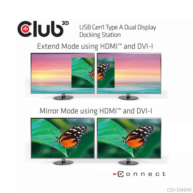 CLUB3D USB Gen1 Type A Dual Display (HDMI y DVI) DisplayLink™ Docking Station