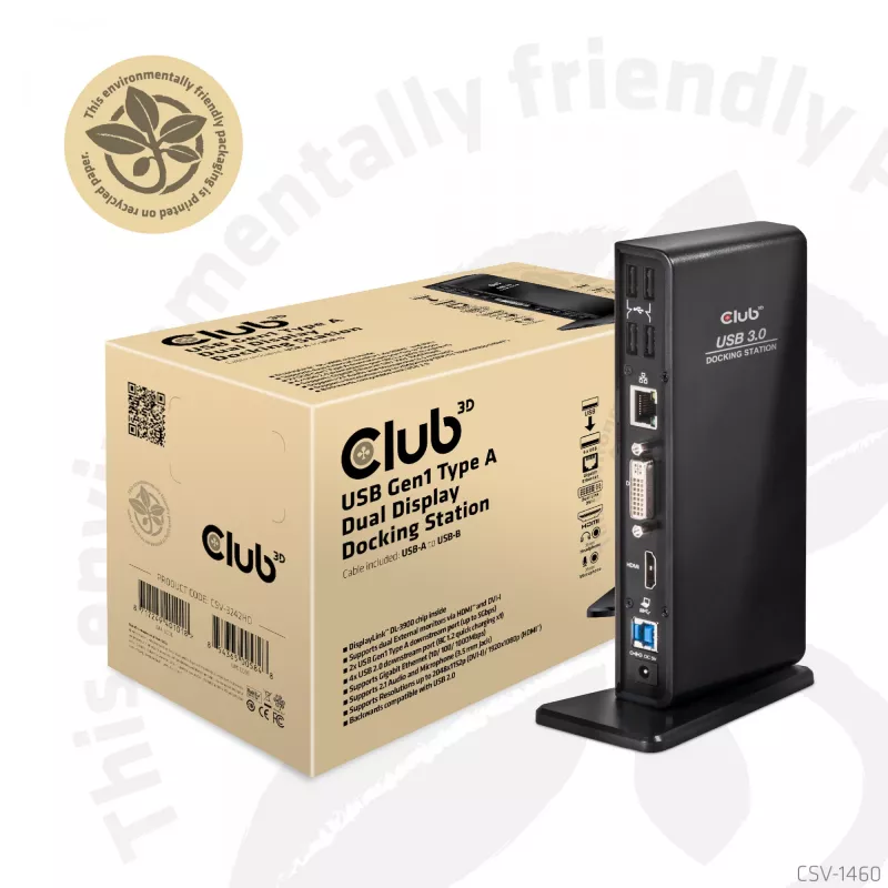CLUB3D USB Gen1 Type A Dual Display (HDMI y DVI) DisplayLink™ Docking Station