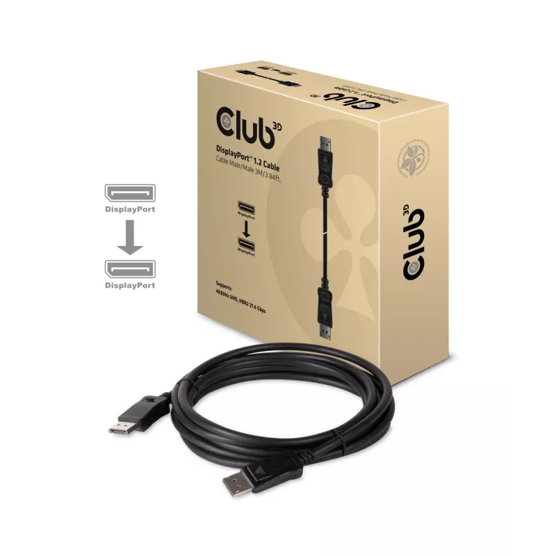 CLUB3D Cable Displayport 1.2 M/M 3 metros 4K60Hz 21.6Gbps