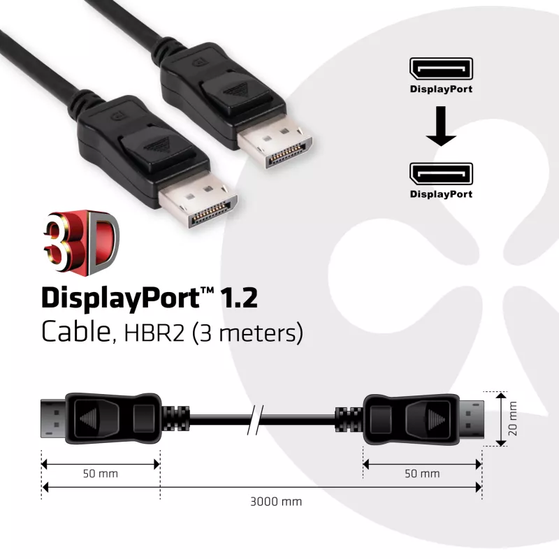CLUB3D Cable Displayport 1.2 M/M 3 metros 4K60Hz 21.6Gbps
