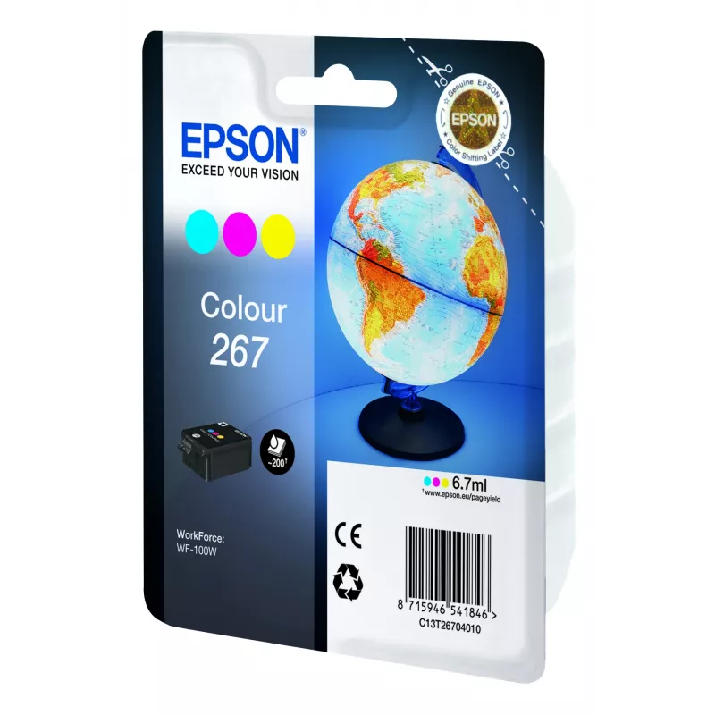 Epson Globe Einzelpackung Color 267 Cartucho de tinta, Cian, Magenta, Amarillo, tinta pigmentada, 6,7 ml, 1 ud., 200 páginas