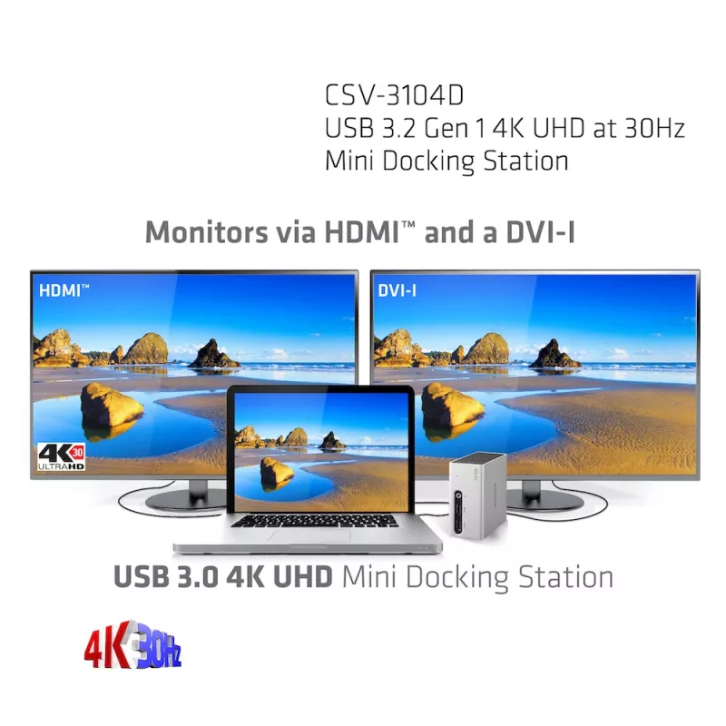 Estación de acoplamiento mini CLUB3D USB 3.2 Gen 1 4K UHD a 30Hz diseño ultra slim