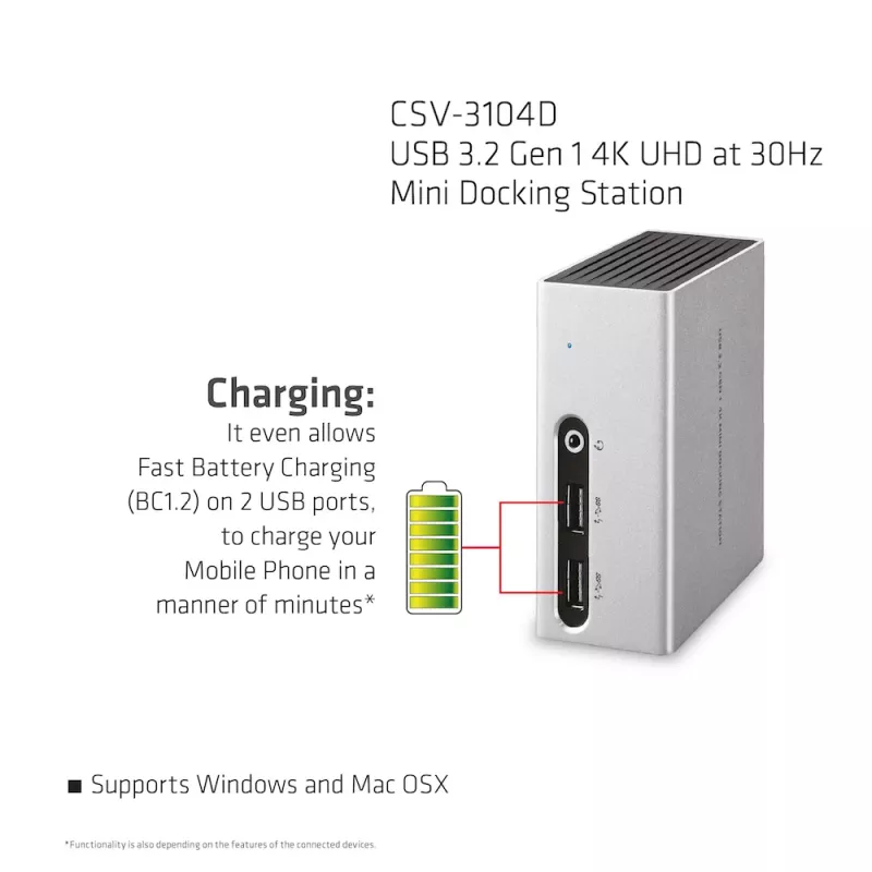 Estación de acoplamiento mini CLUB3D USB 3.2 Gen 1 4K UHD a 30Hz diseño ultra slim