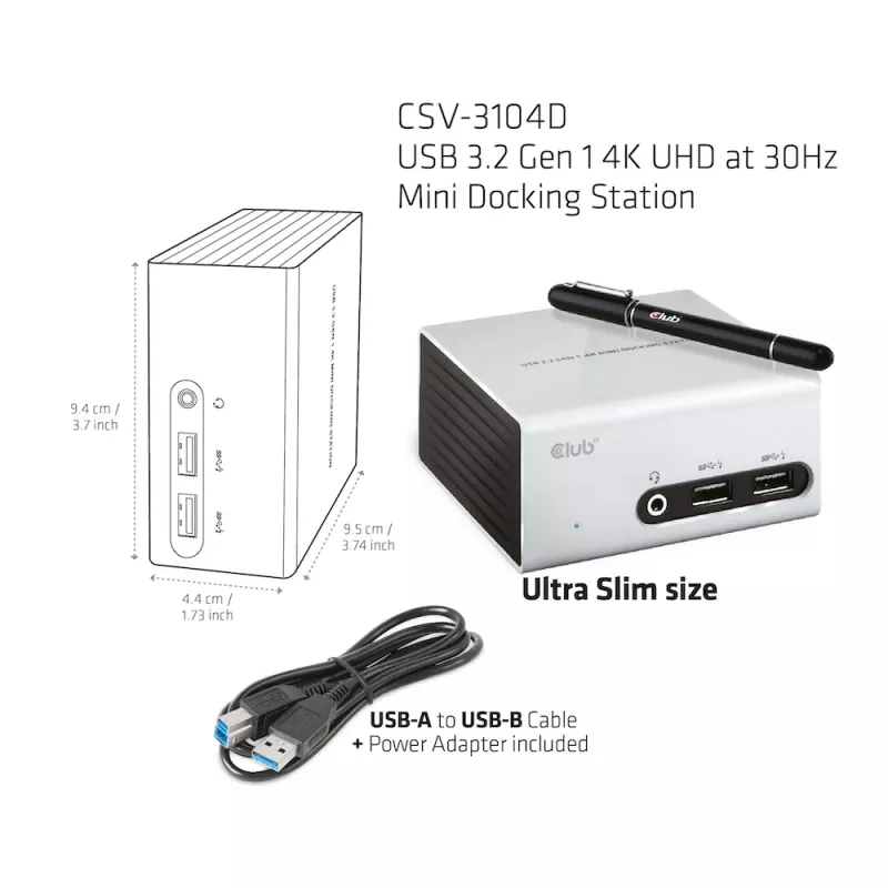 Estación de acoplamiento mini CLUB3D USB 3.2 Gen 1 4K UHD a 30Hz diseño ultra slim