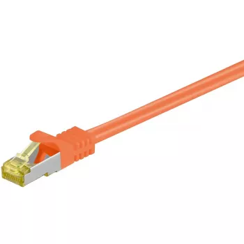 Cable de parcheo Cat 6A S/FTP (PiMF) Goobay, cable bruto Cat7, 500 MHz, RJ45–RJ45, contactos dorados, 2 m, naranja