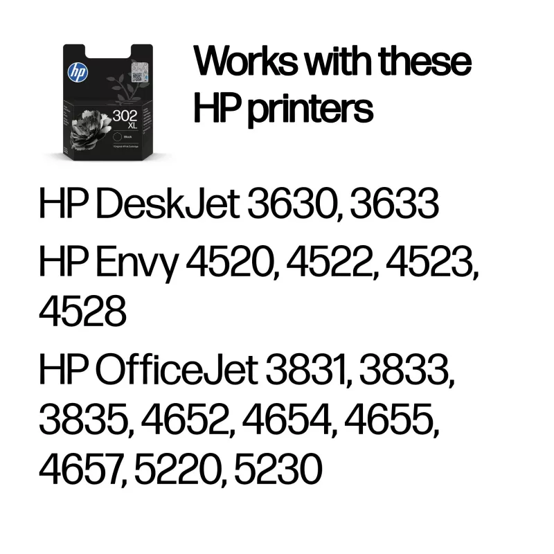 HP 302XL Cartucho de tinta original negro de alta capacidad, negro, 1 ud., 430 páginas