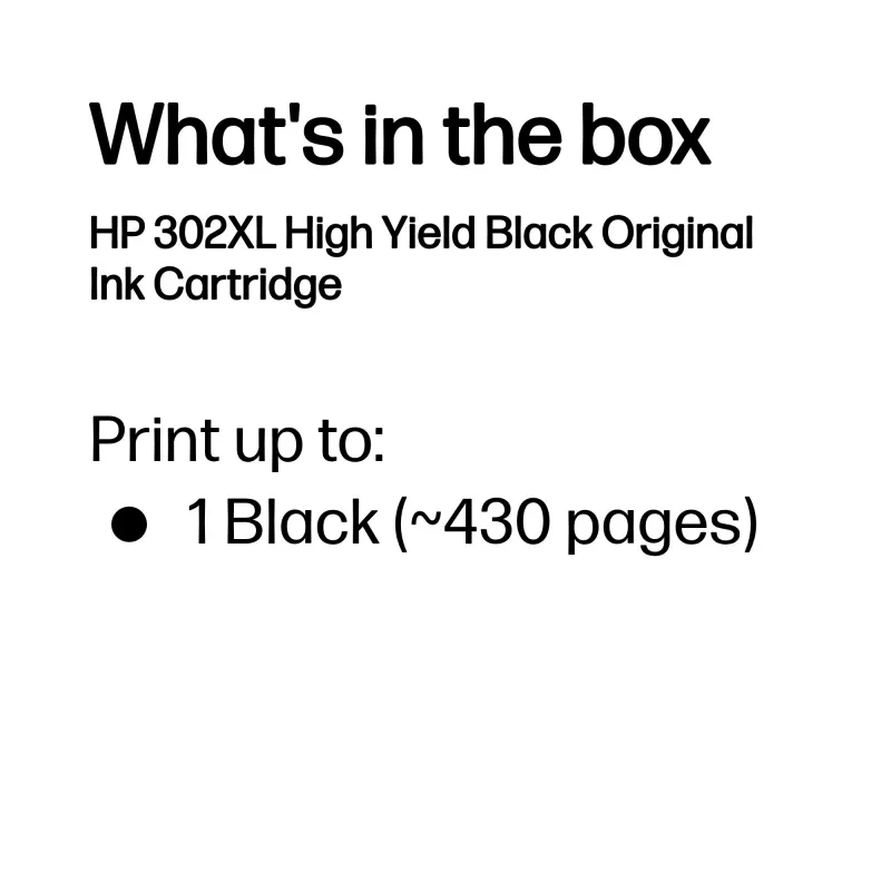 HP 302XL Cartucho de tinta original negro de alta capacidad, negro, 1 ud., 430 páginas
