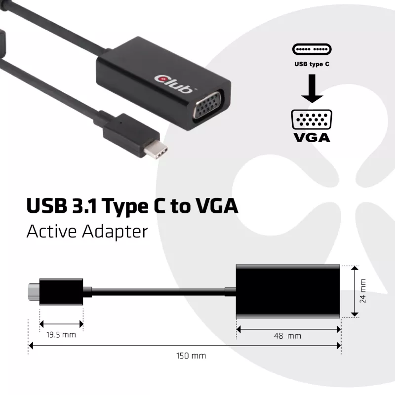 Adaptador activo USB 3.1 Type-C a VGA CLUB3D CAC-1502