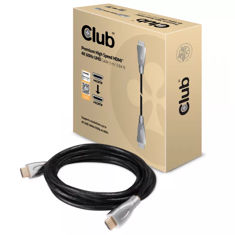 CLUB3D Cable HDMI 2.0 3 metros UHD 4K/60Hz 18Gbps Premium High Speed certificado