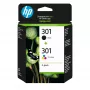 HP 301 Pack de 2 cartuchos de tinta originales negro/tricolor, negro, cian, magenta, amarillo, tinta pigmentada, 2 unidades, 170 páginas