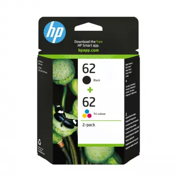 HP 62 Pack de 2 cartuchos de tinta originales negro/tricolor, negro, cian, magenta, amarillo, tinta a base de pigmento, 2 uds., 200 páginas