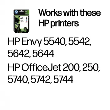 HP 62 Pack de 2 cartuchos de tinta originales negro/tricolor, negro, cian, magenta, amarillo, tinta a base de pigmento, 2 uds., 200 páginas