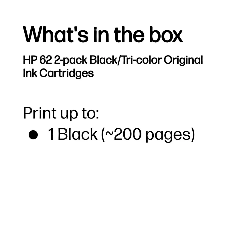 HP 62 Pack de 2 cartuchos de tinta originales negro/tricolor, negro, cian, magenta, amarillo, tinta a base de pigmento, 2 uds., 200 páginas