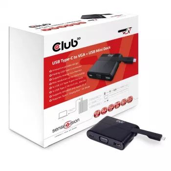 CLUB3D Mini dock USB Type-C a VGA + USB 3.0 + carga USB Type-C