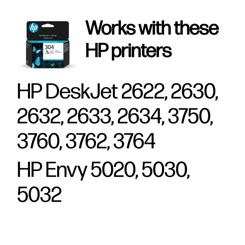 HP 304 Cartucho de tinta original tricolor, cian, magenta, amarillo, 1 ud., 100 páginas
