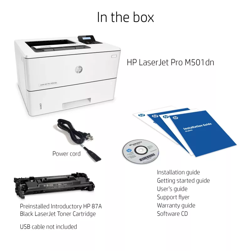 HP LaserJet Pro M501dn, láser, 600 x 600 DPI, A4, 43 ppm, impresión a doble cara, listo para red